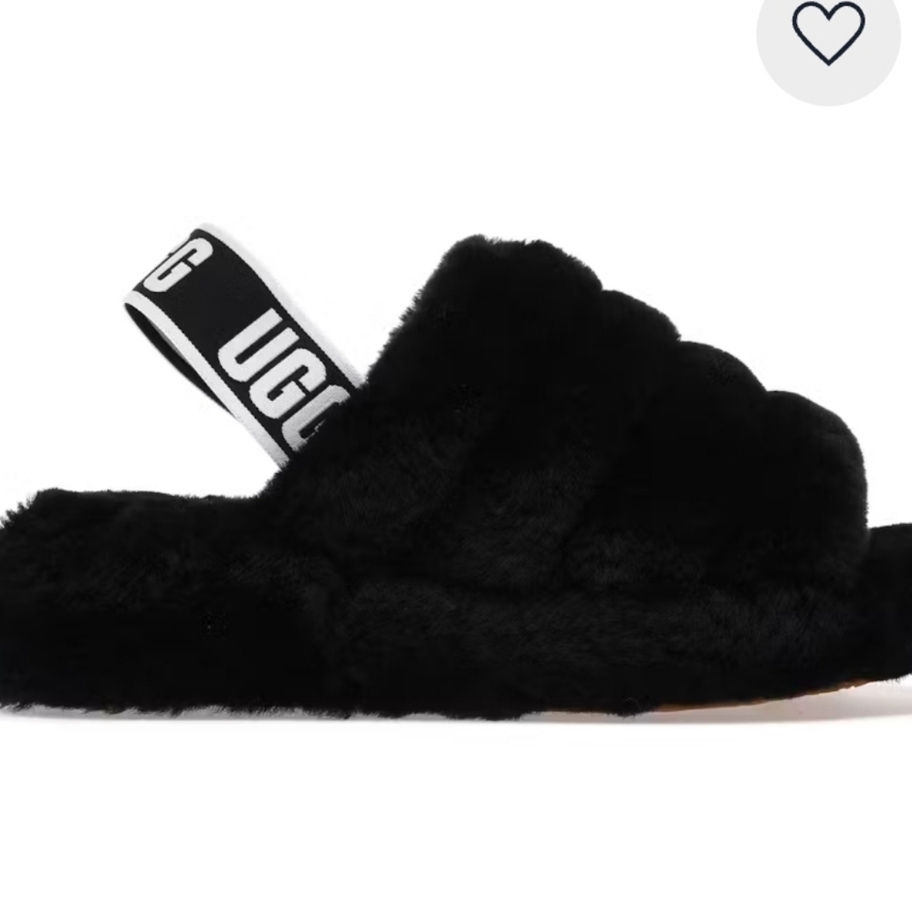 UGG Black Fluffy Open-Toe Slides Slippers
